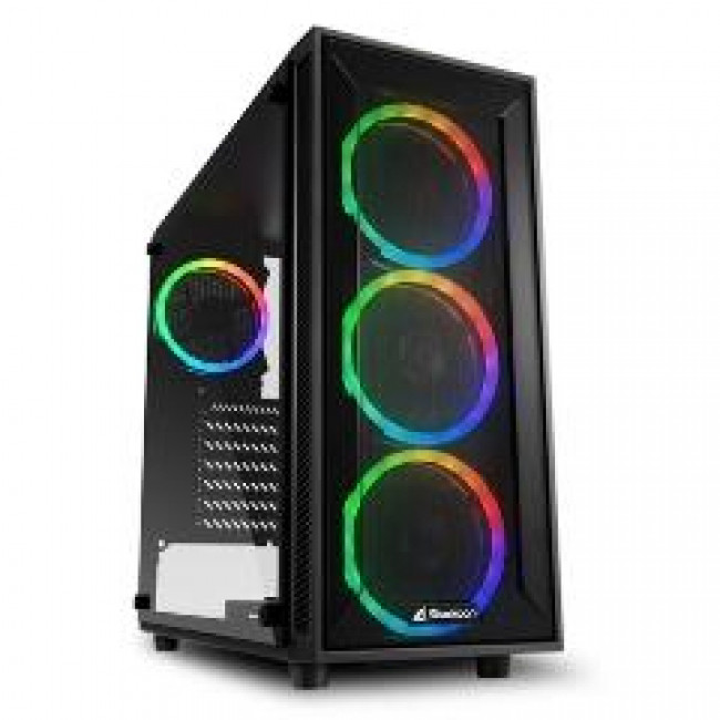 SHARKOON PC CHASSIS TG4M RGB, MIDI TOWER ATX, BLACK, W/O PSU, 3x12CM FRONT RGB LED FAN, 1x12CM REAR RGB LED FAN, 2YW.